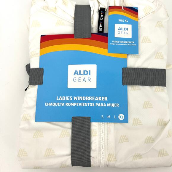Aldi Gear Ladie's 2024 Windbreaker Allover Logo Rainbow Striped Sleeves XL NEW - Picture 2 of 7